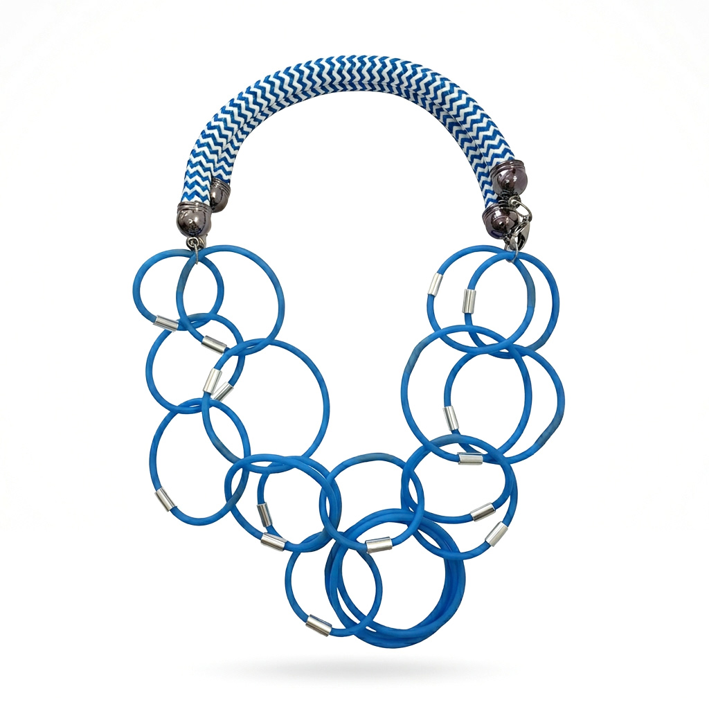 blue-statement-necklace-interlocking-rings-braided-cord-short-1