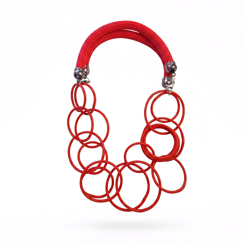 red-statement-necklace-interlocking-rings-braided-cord-short-1