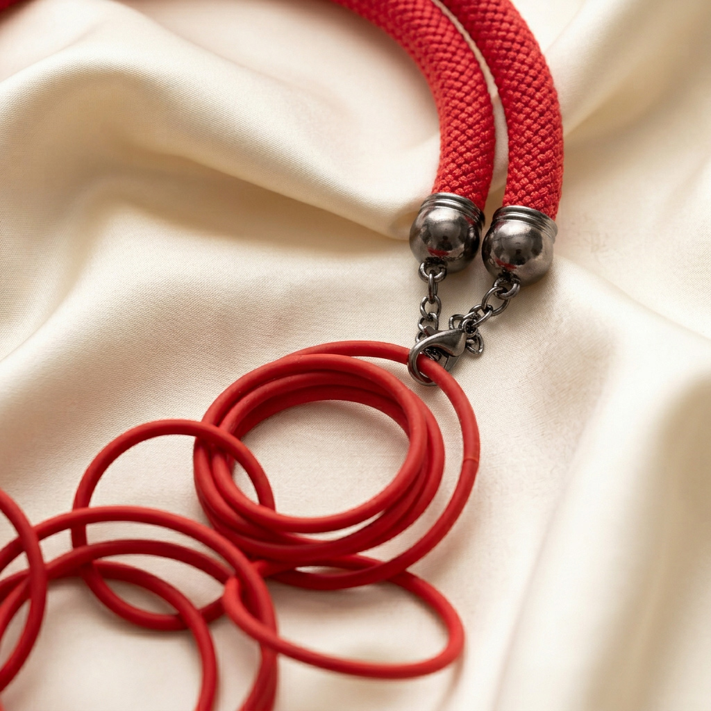 red-statement-necklace-interlocking-rings-braided-cord-short-2